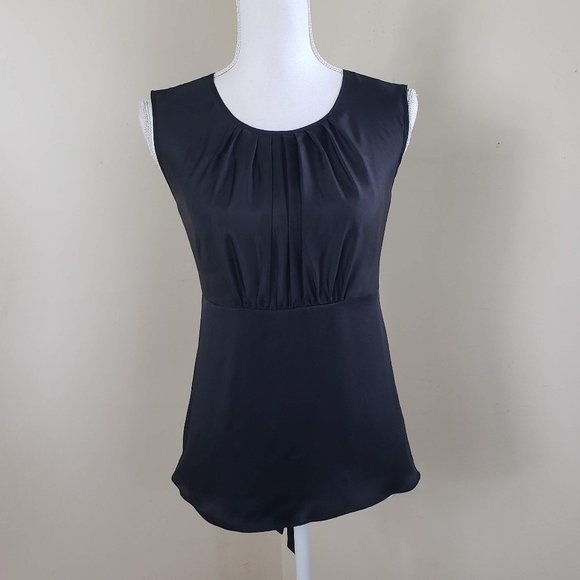 Tree Tops - Tree Sash Tie Sleeveless Silk Blouse Black Size XS